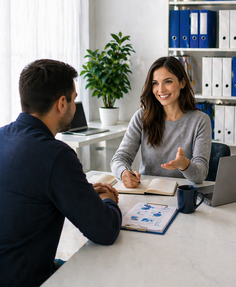 Expert-comptable S.E.A Expertise en rendez-vous conseil avec un chef d'entreprise dans son bureau